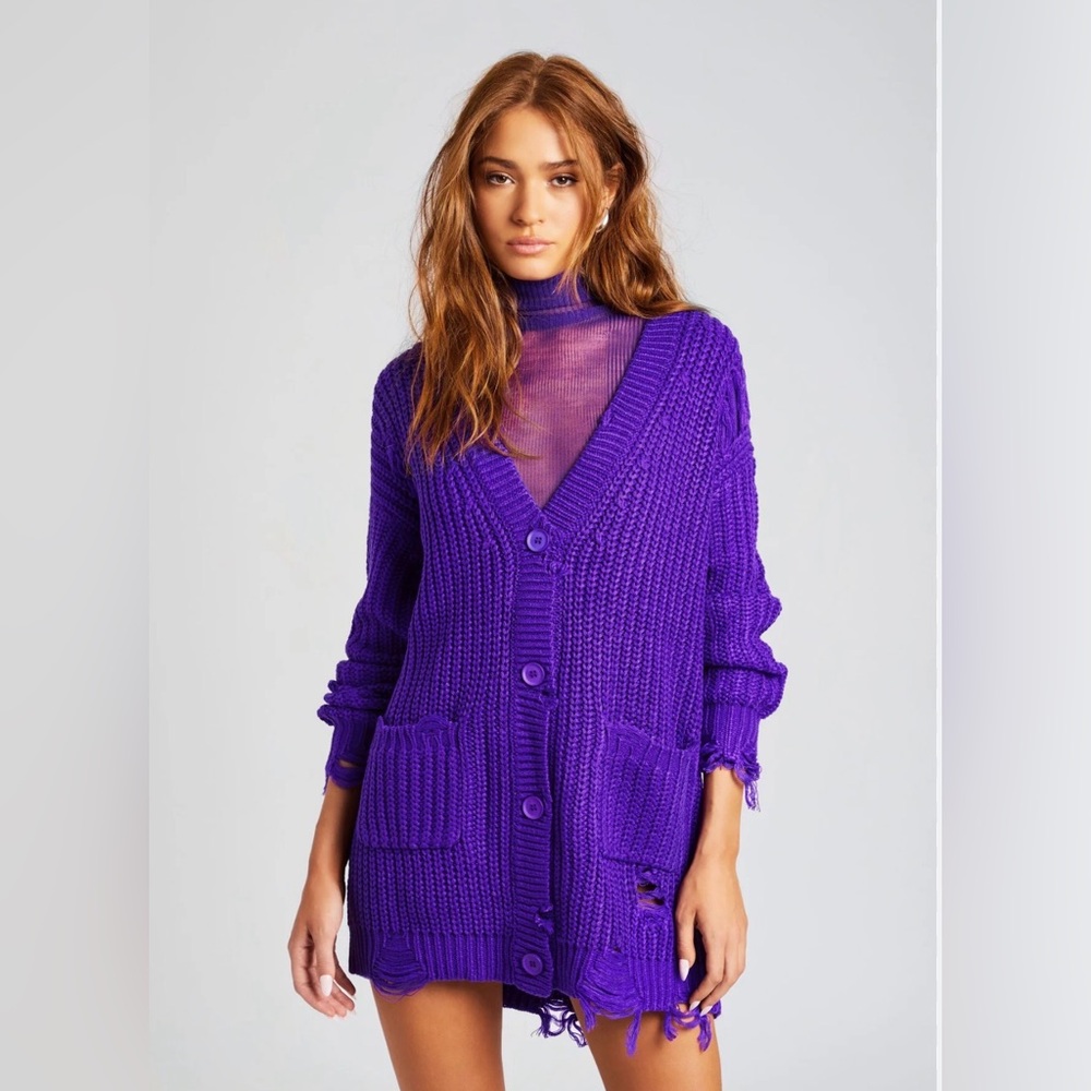 SER.O.YA Purple Cable Knit Chunky Sweater Cardigan Oversized Dress Size S